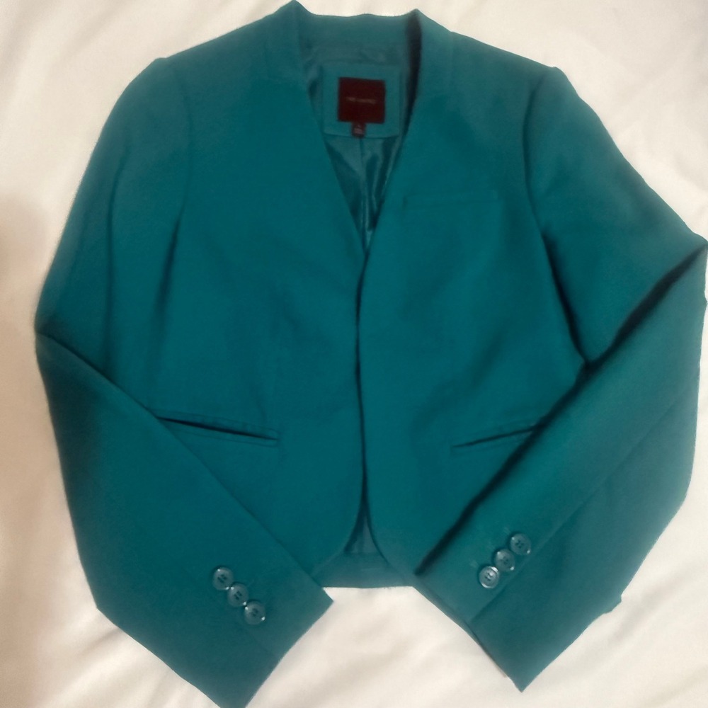 The Limited Teal Blue Open Front Collarless Cropped Blazer Jacket Womens Size S - Picture 10 of 10